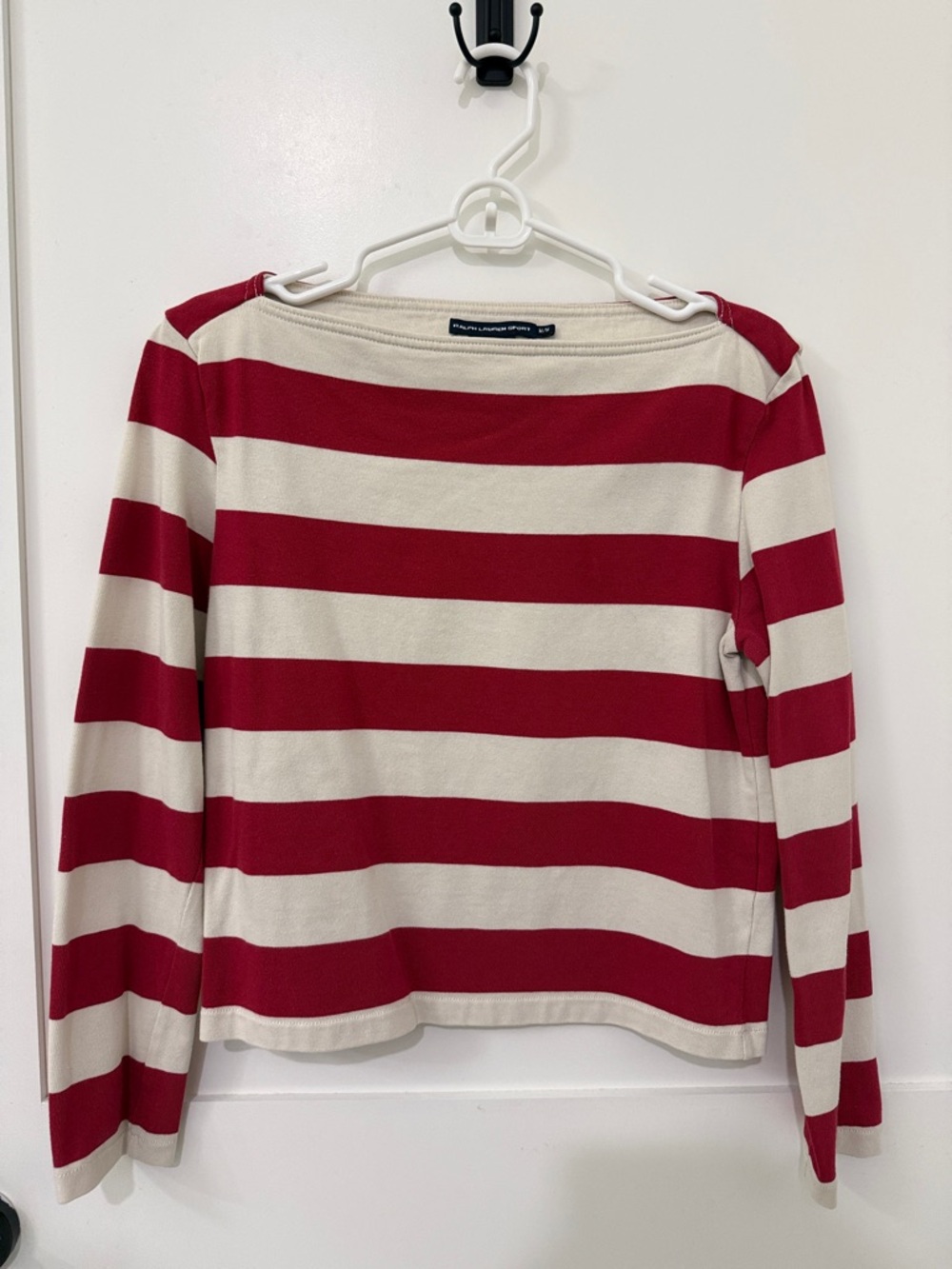Ralph Lauren Sport Classic Striped Long-Sleeve Boat Neck Top - Red & Cream